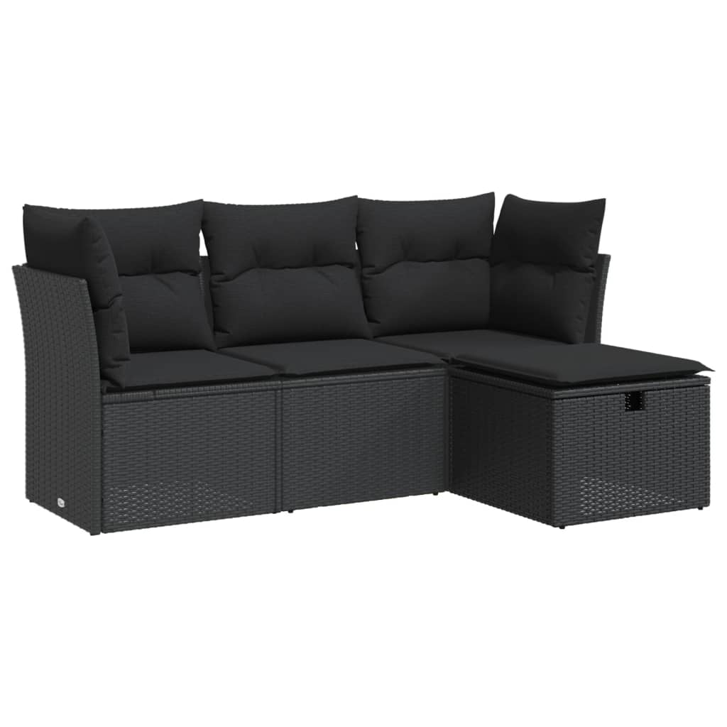 sofasæt til haven 4 dele med hynder polyrattan sort
