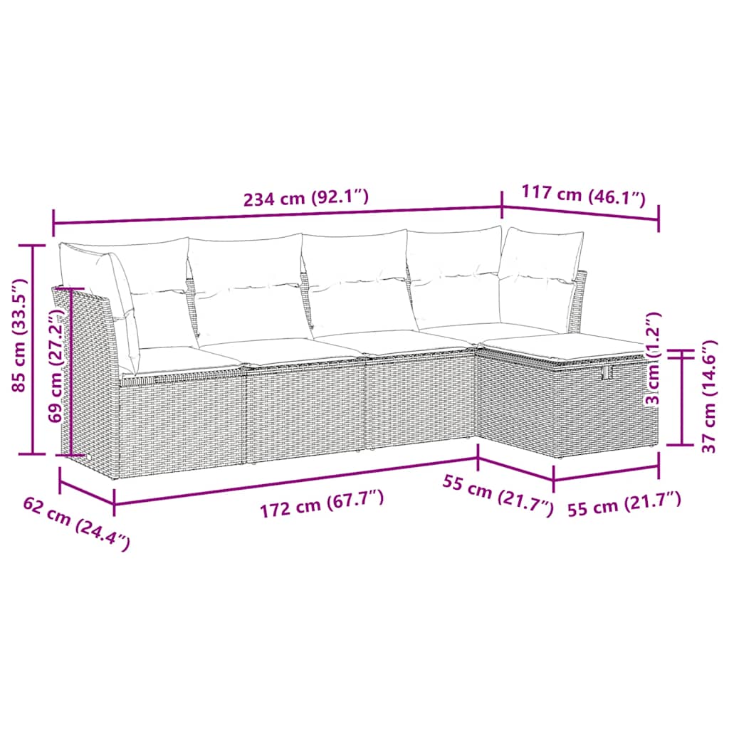 sofasæt til haven 5 dele med hynder polyrattan sort