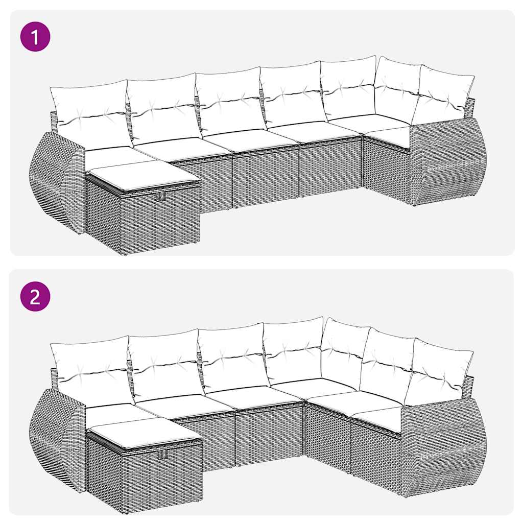 sofasæt til haven 7 dele med hynder polyrattan brun