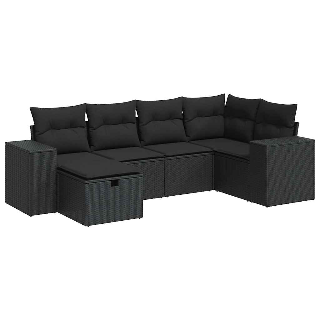 sofasæt til haven 6 dele med hynder polyrattan sort