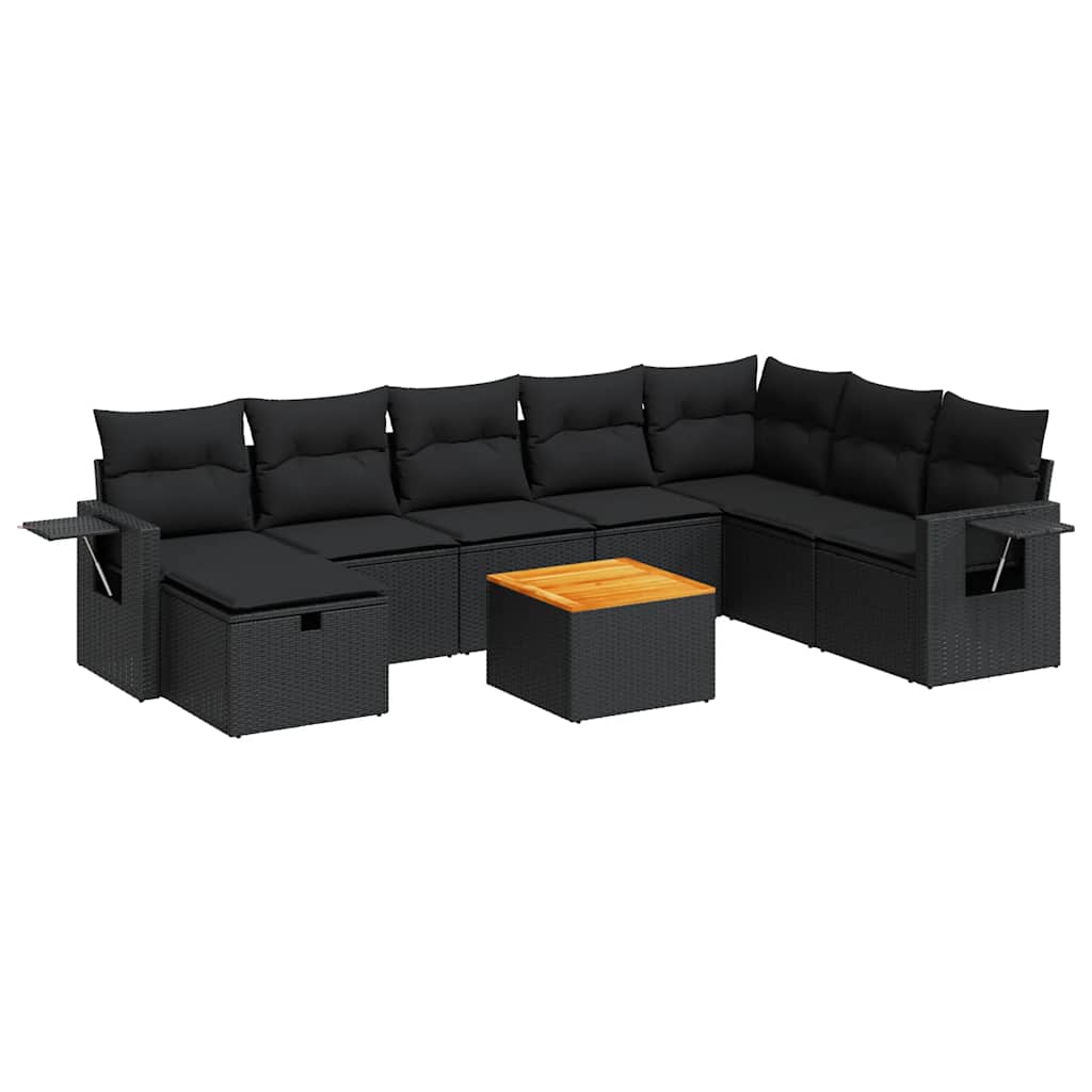 sofasæt til haven 9 dele med hynder polyrattan sort