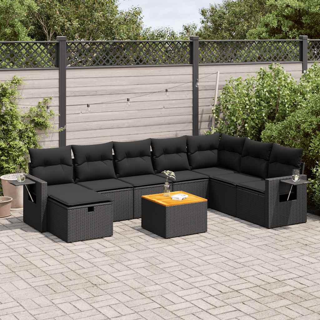 sofasæt til haven 9 dele med hynder polyrattan sort