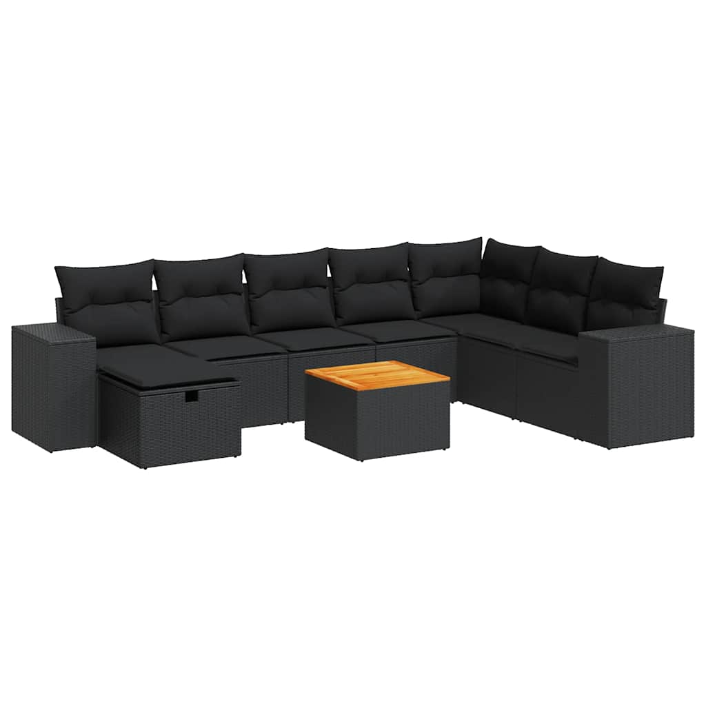 sofasæt til haven 9 dele med hynder polyrattan sort