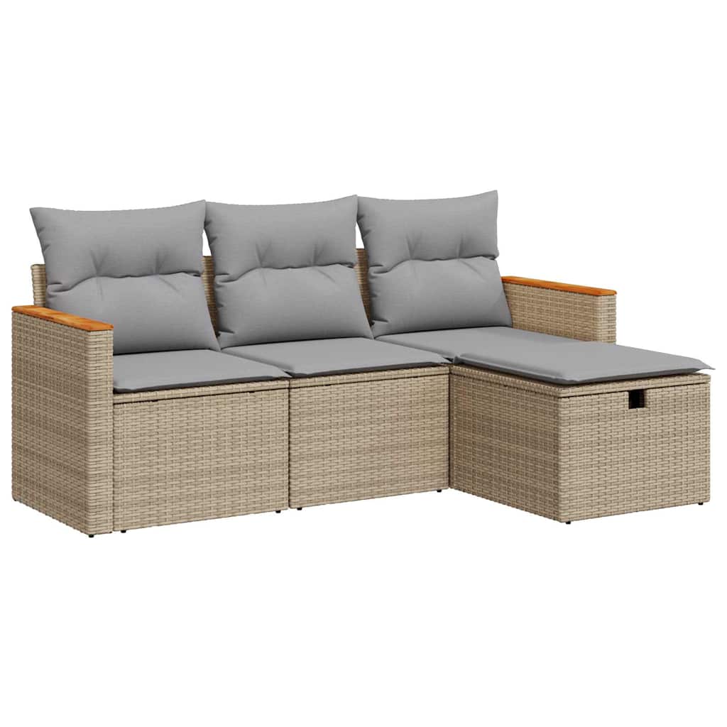 sofasæt til haven 4 dele med hynder polyrattan beige