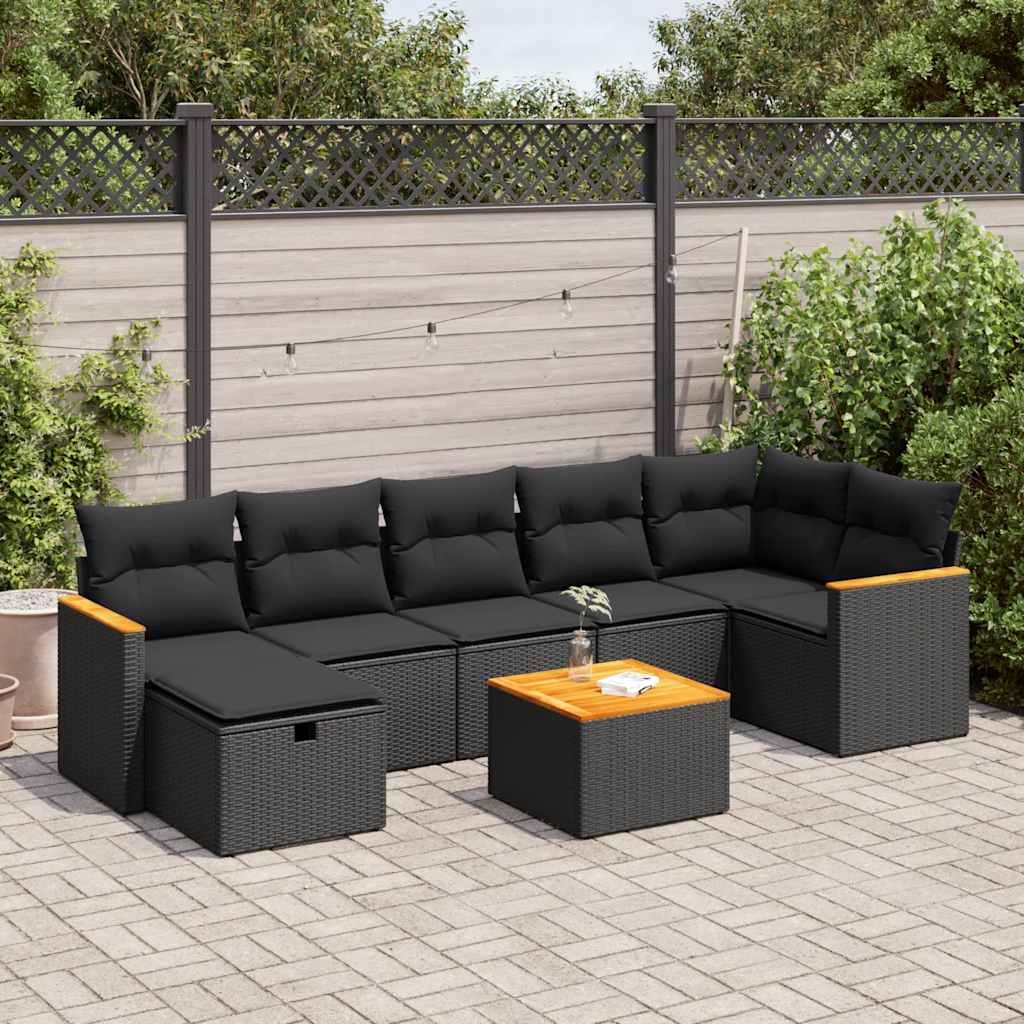 sofasæt til haven 8 dele med hynder polyrattan sort