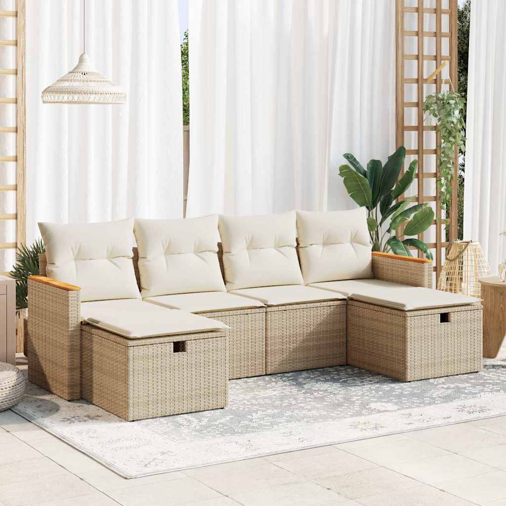 sofasæt til haven 6 dele med hynder polyrattan beige