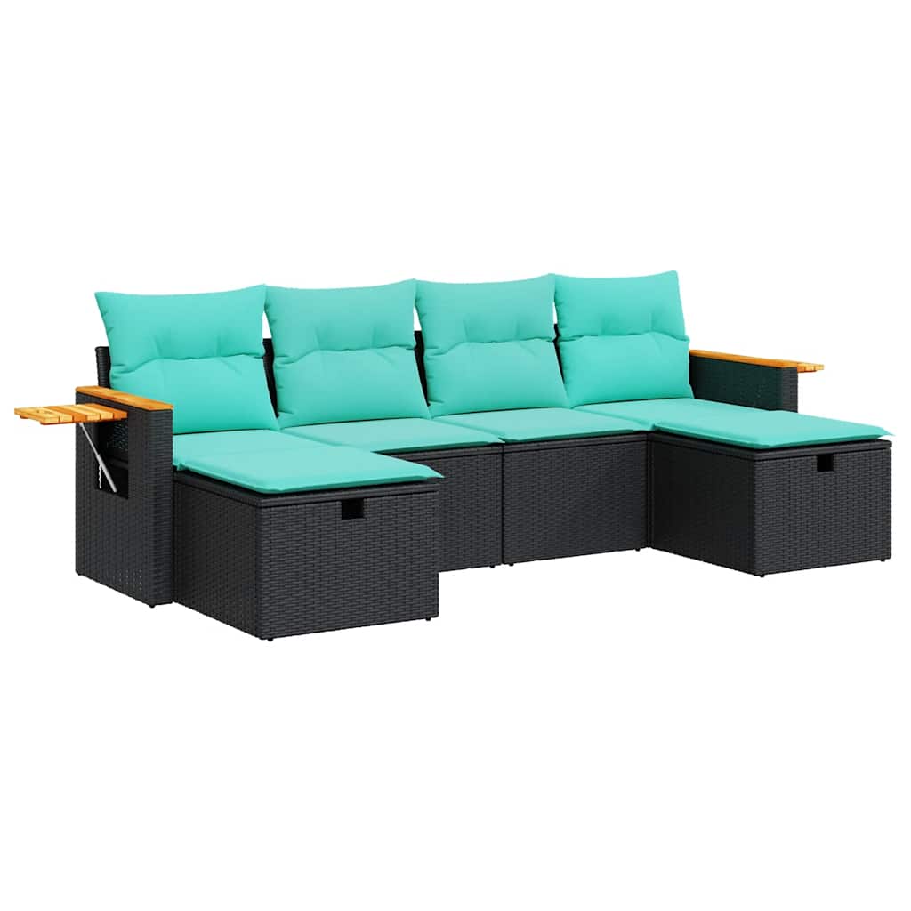 sofasæt til haven 6 dele med hynder polyrattan sort