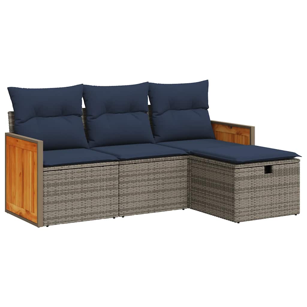 sofasæt til haven 4 dele med hynder polyrattan grå