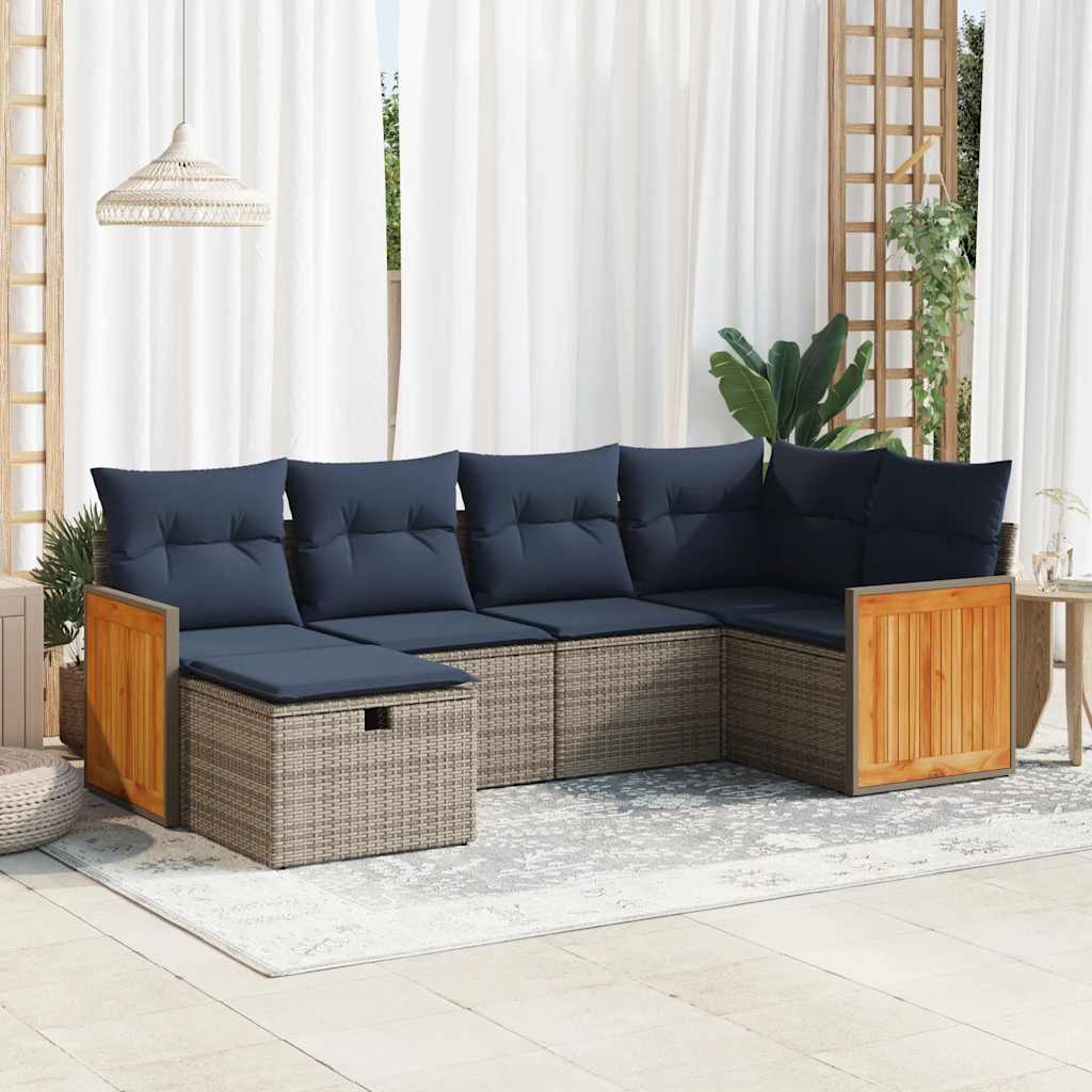 sofasæt til haven 6 dele med hynder polyrattan grå
