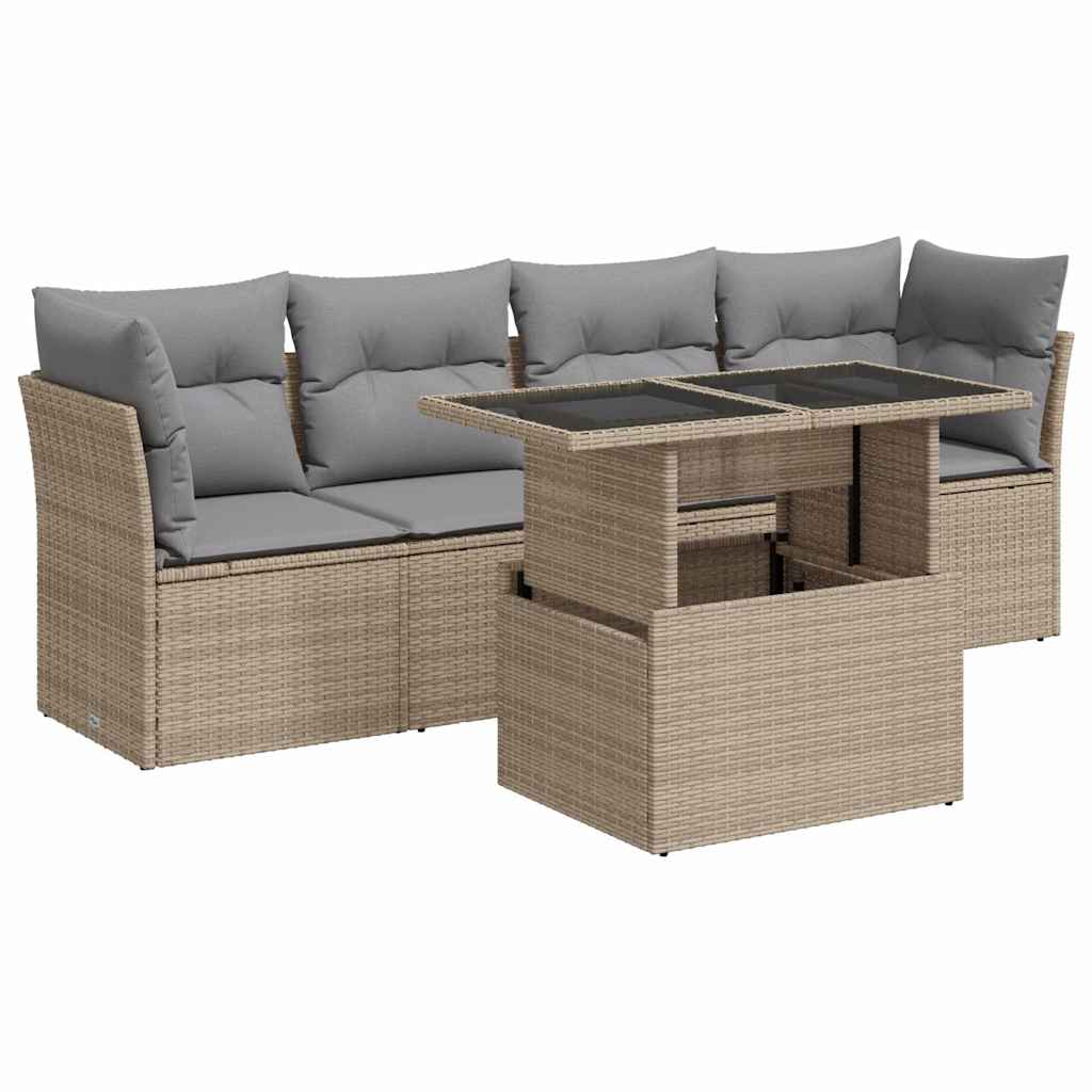 sofasæt til haven 5 dele med hynder polyrattan beige