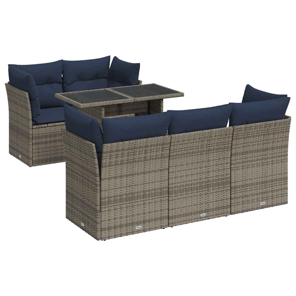 sofasæt til haven 6 dele med hynder polyrattan akacietræ grå