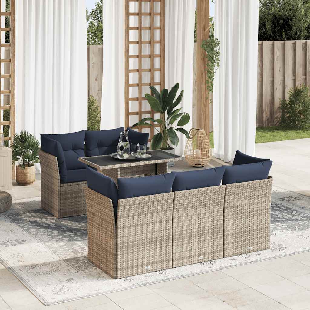 sofasæt til haven 6 dele med hynder polyrattan akacietræ grå