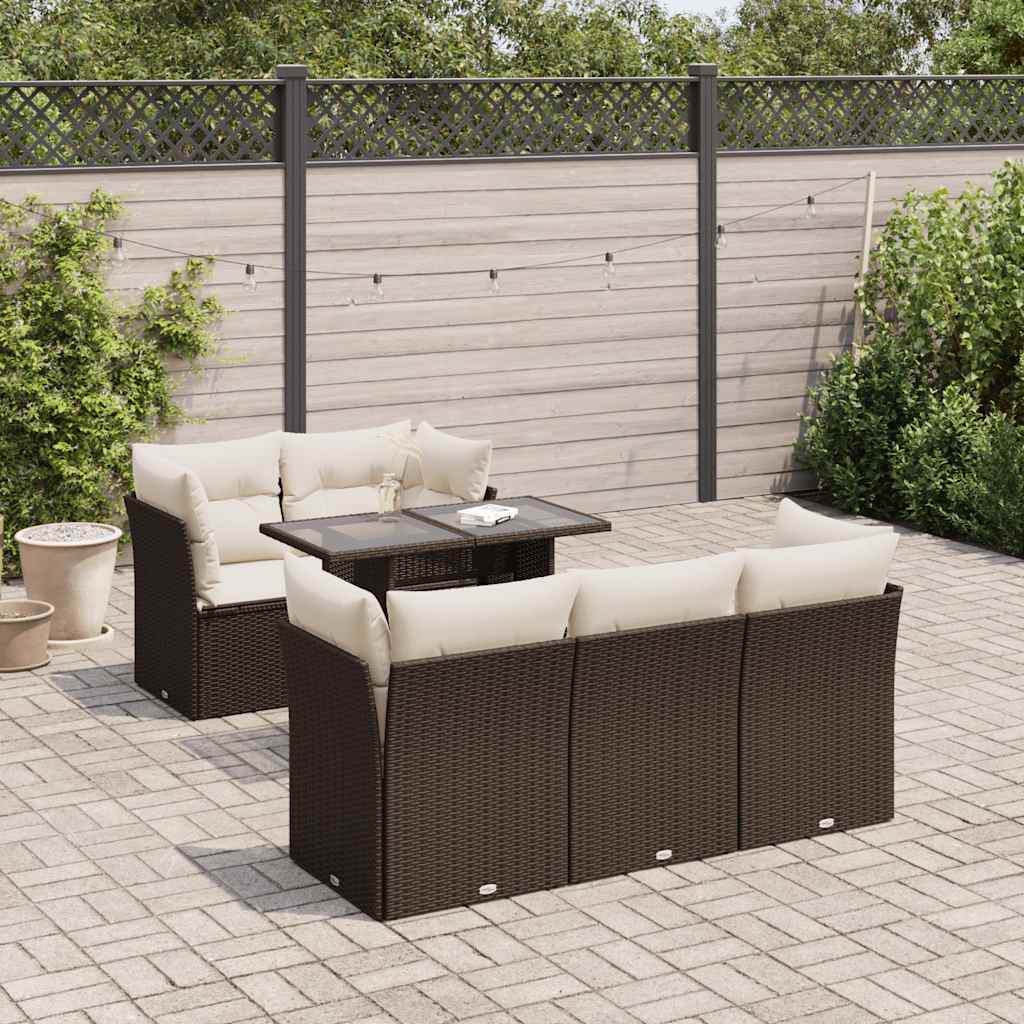 sofasæt til haven 6 dele med hynder polyrattan brun