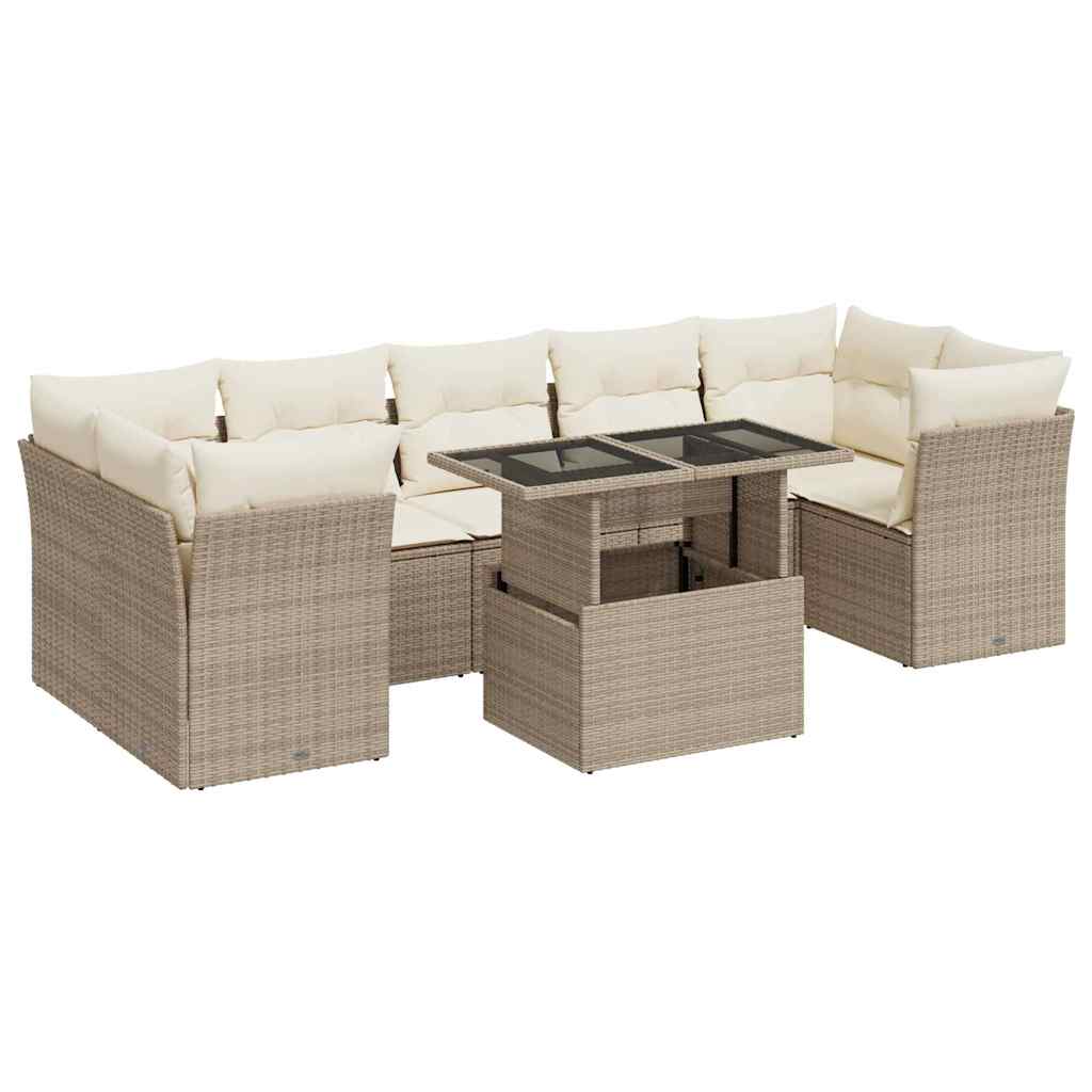 sofasæt til haven 8 dele med hynder polyrattan beige