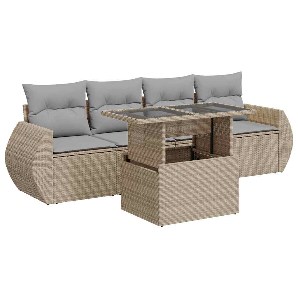 sofasæt til haven 5 dele med hynder polyrattan beige