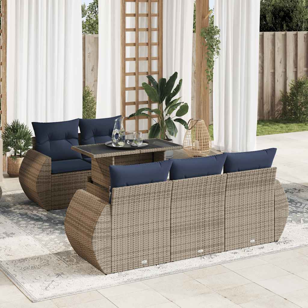 sofasæt til haven 6 dele med hynder polyrattan akacietræ grå