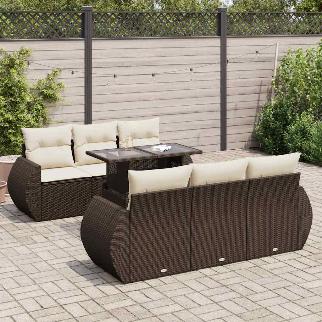 sofasæt til haven 7 dele med hynder polyrattan brun