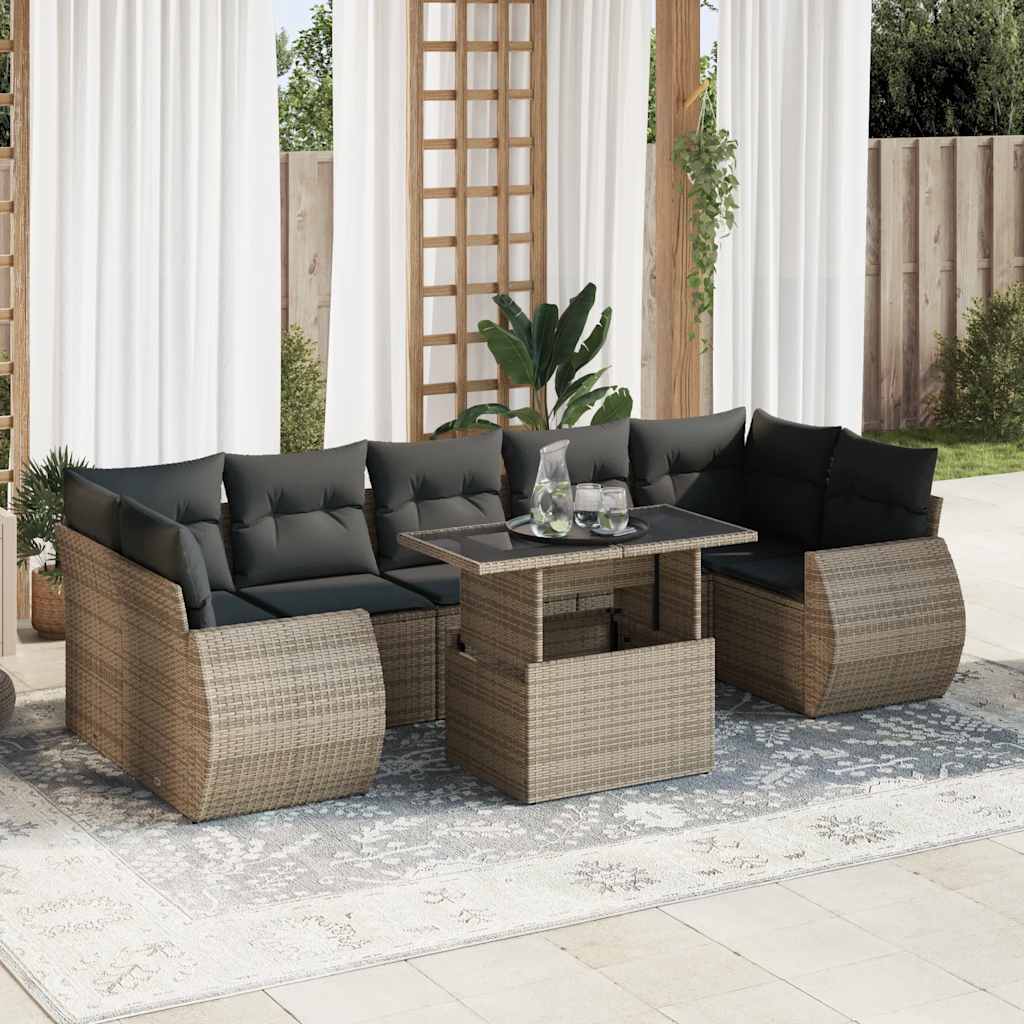 sofasæt til haven 8 dele med hynder polyrattan grå