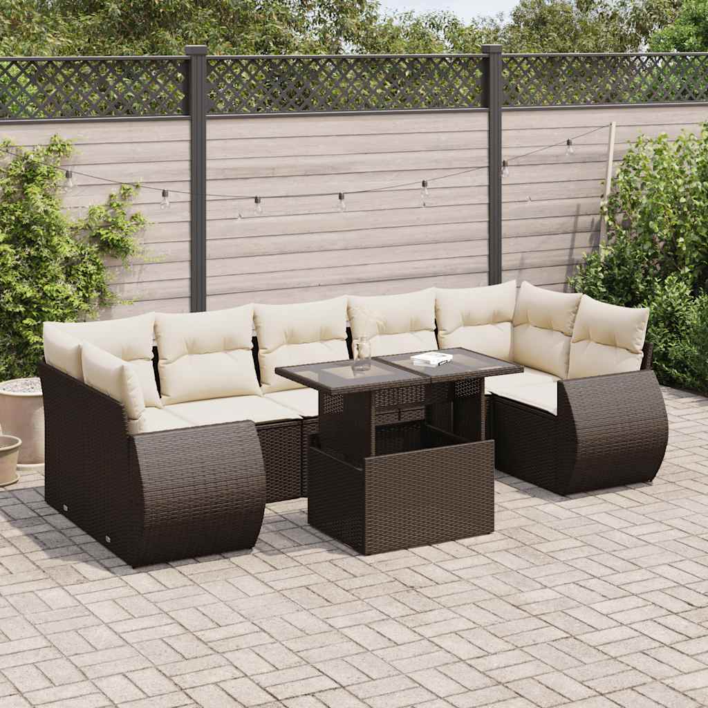 sofasæt til haven 8 dele med hynder polyrattan brun