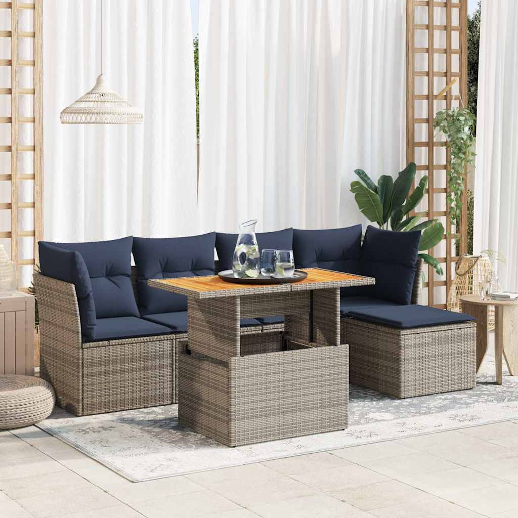 sofasæt til haven 6 dele med hynder polyrattan grå