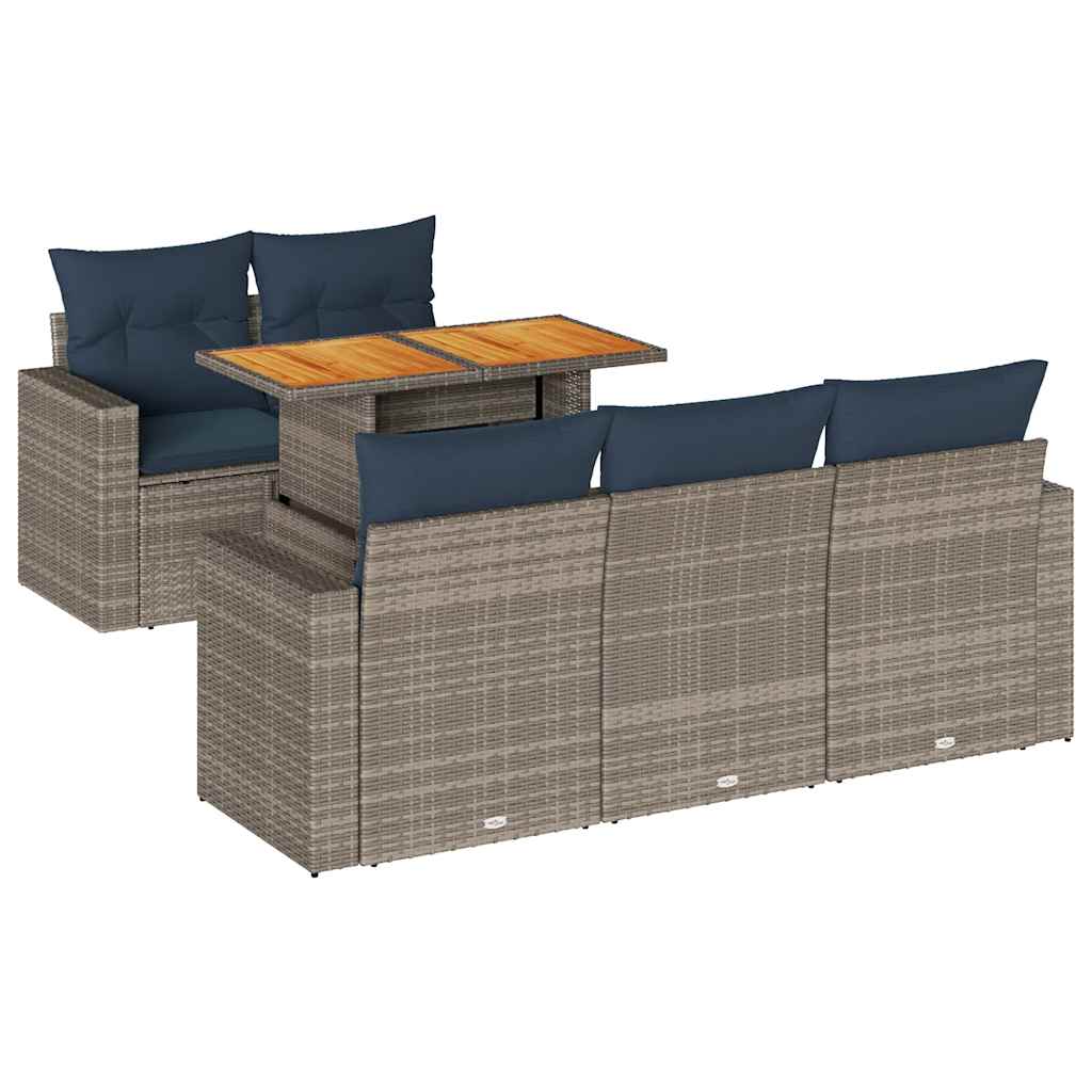 sofasæt til haven 6 dele med hynder polyrattan grå