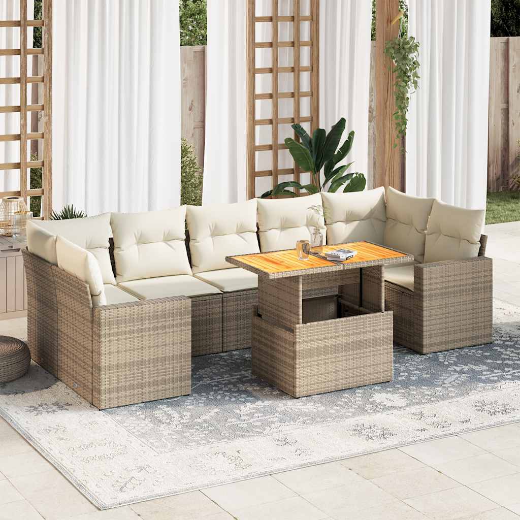 sofasæt til haven 8 dele med hynder polyrattan beige