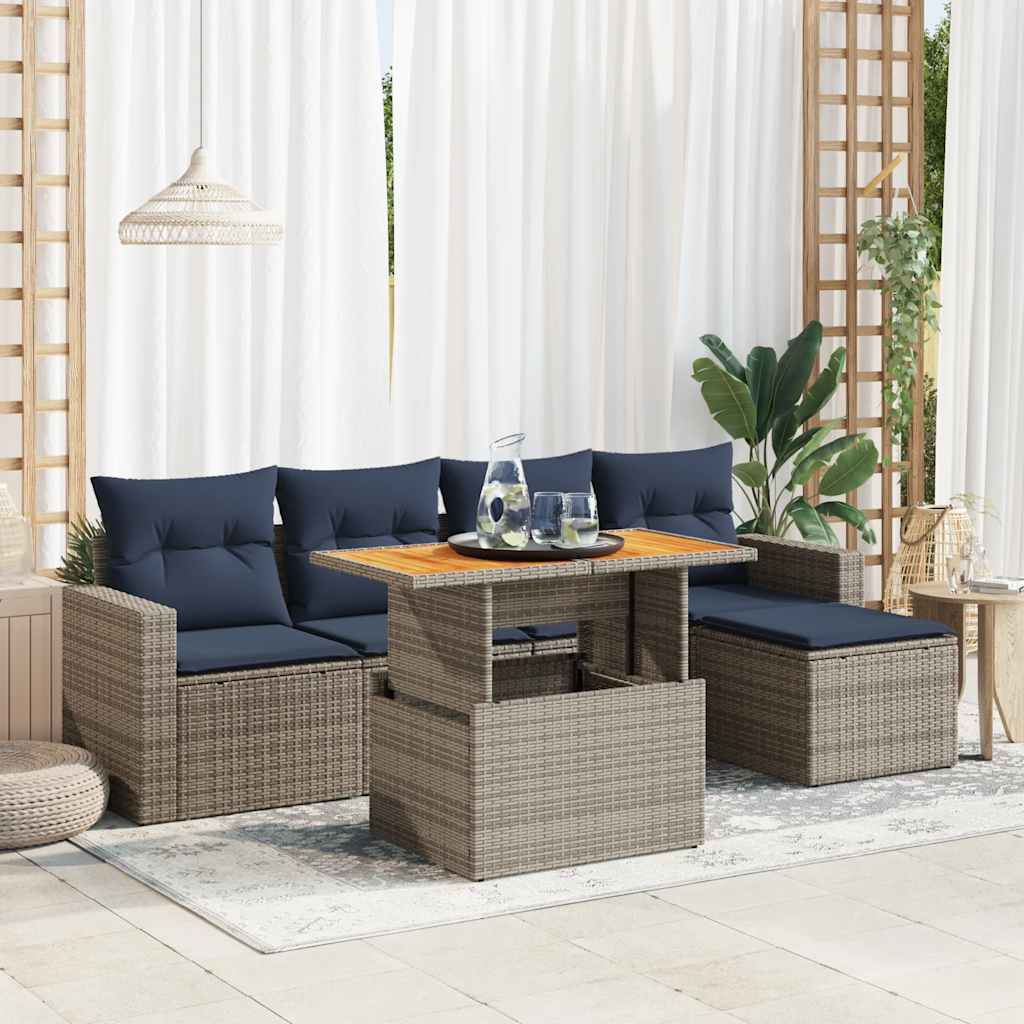 sofasæt til haven 6 dele med hynder polyrattan grå