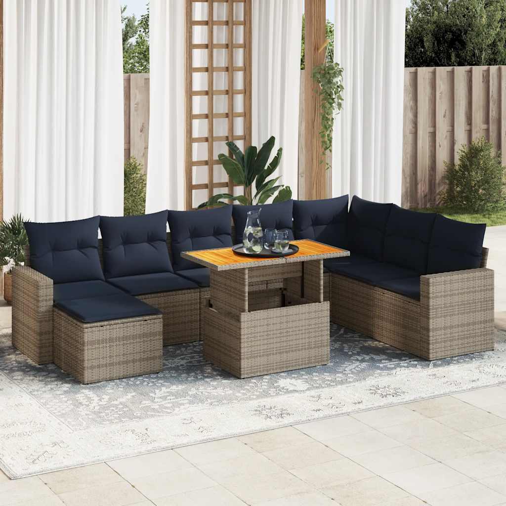 sofasæt til haven 9 dele med hynder polyrattan grå