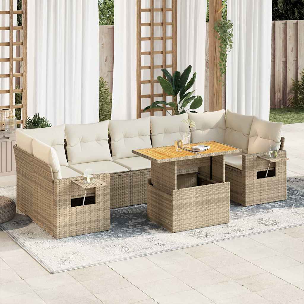 sofasæt til haven 8 dele med hynder polyrattan beige