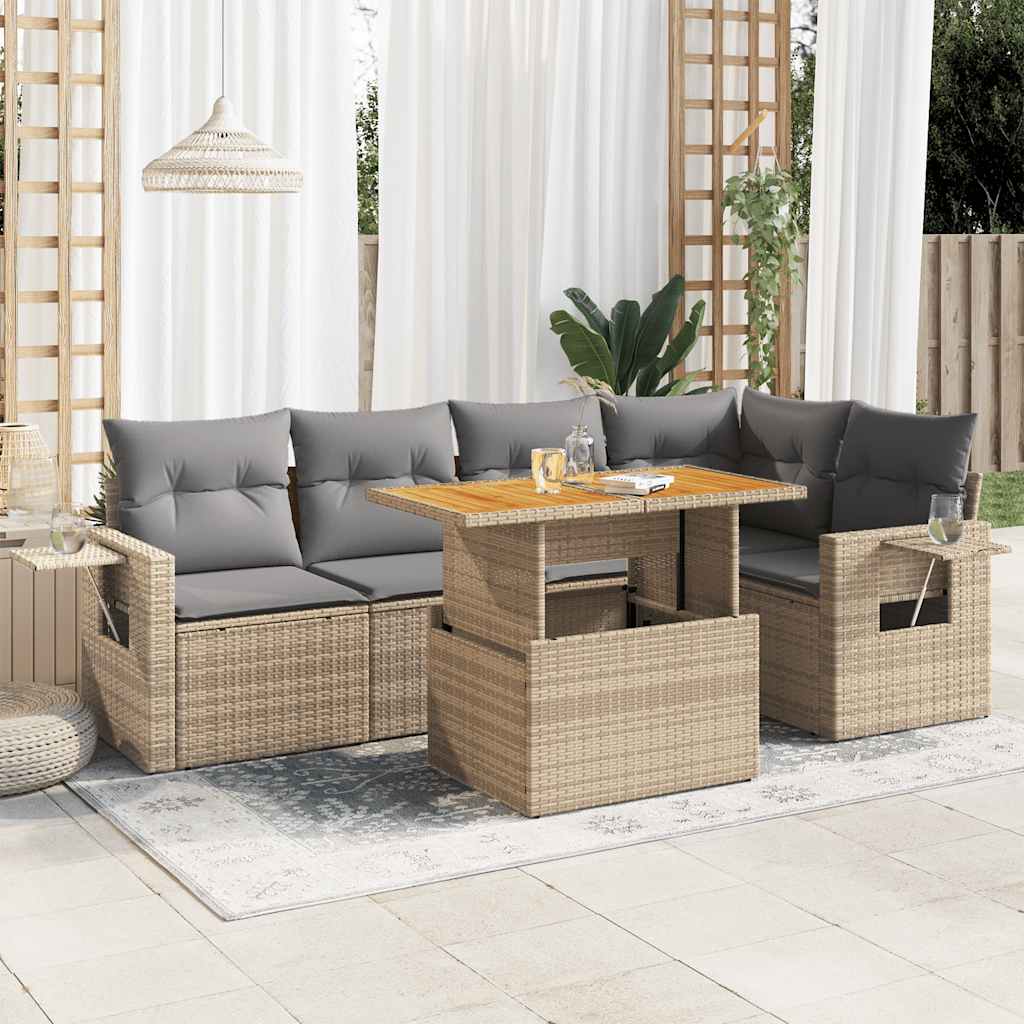 sofasæt til haven 6 dele med hynder polyrattan beige