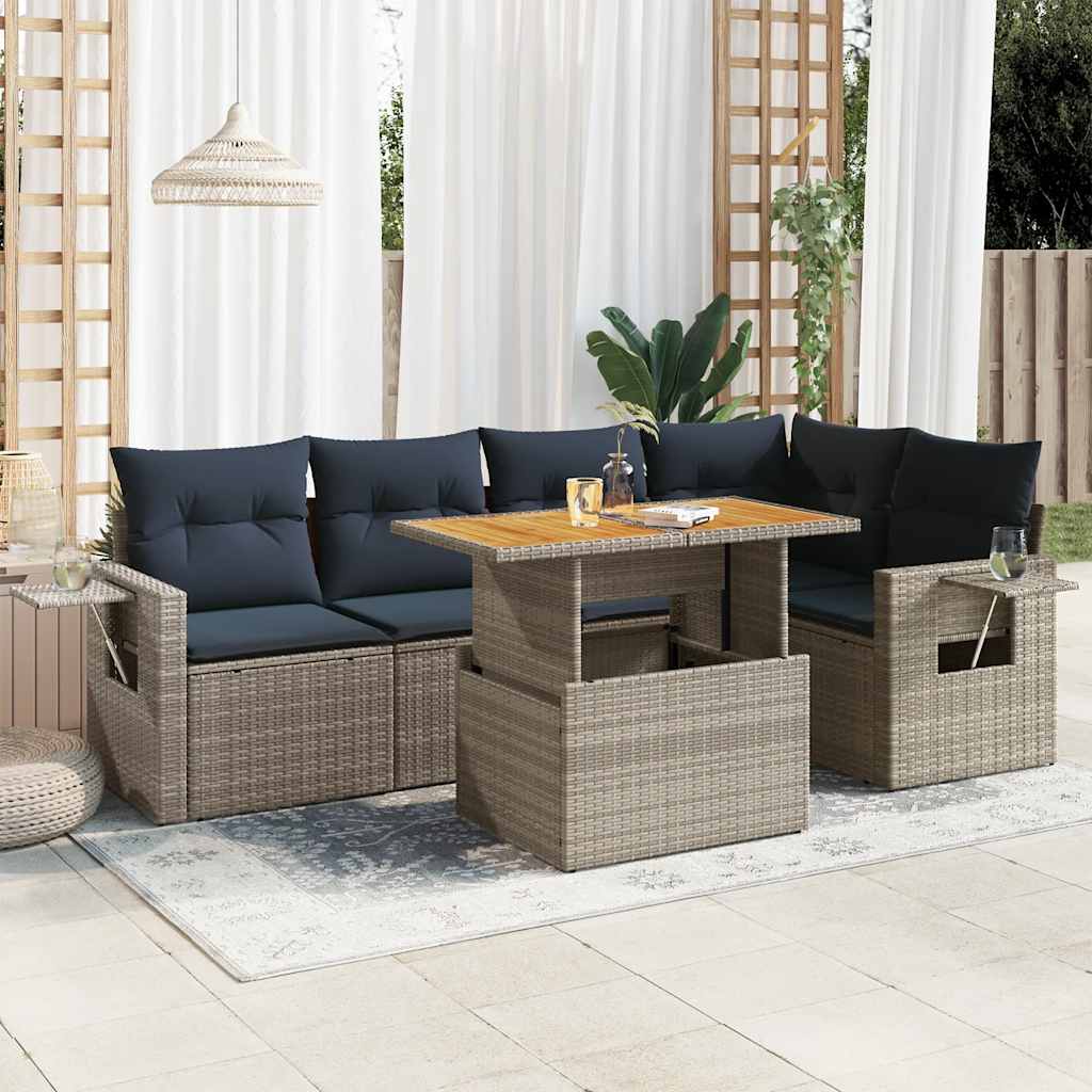 sofasæt til haven 6 dele med hynder polyrattan grå