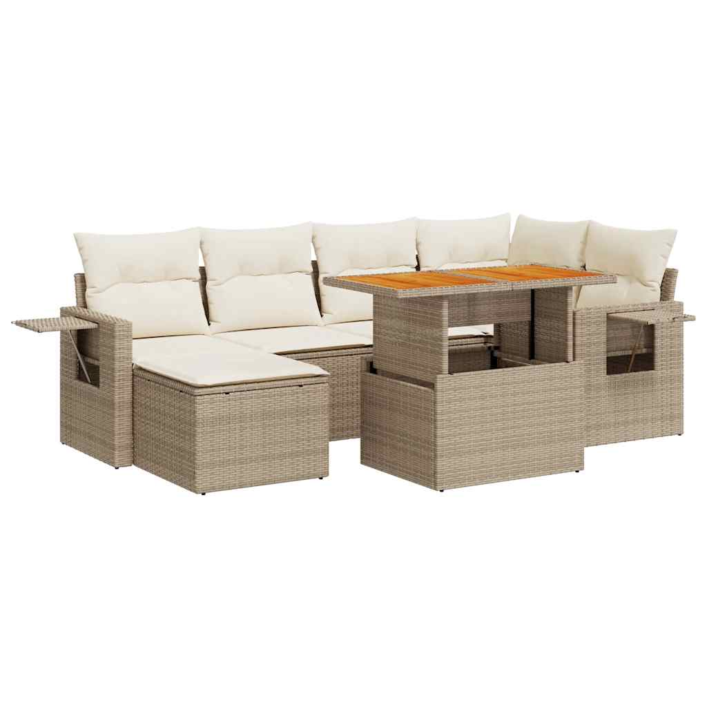 sofasæt til haven 7 dele med hynder polyrattan beige