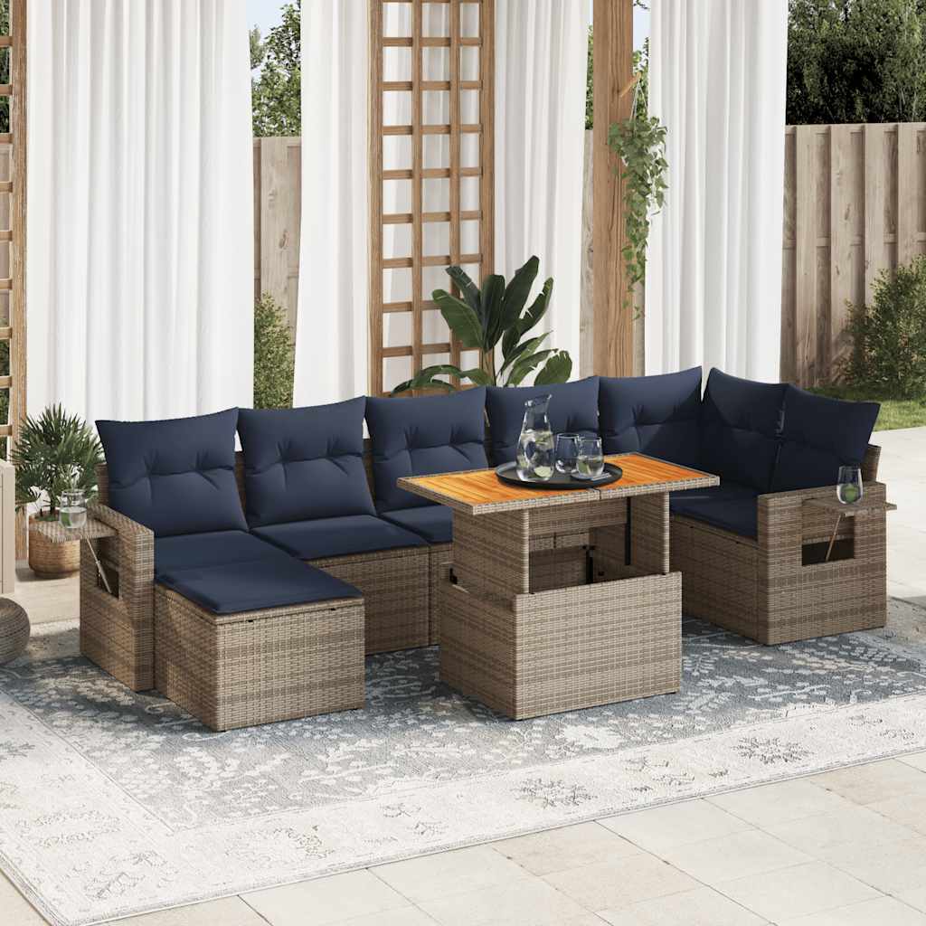 sofasæt til haven 8 dele med hynder polyrattan grå