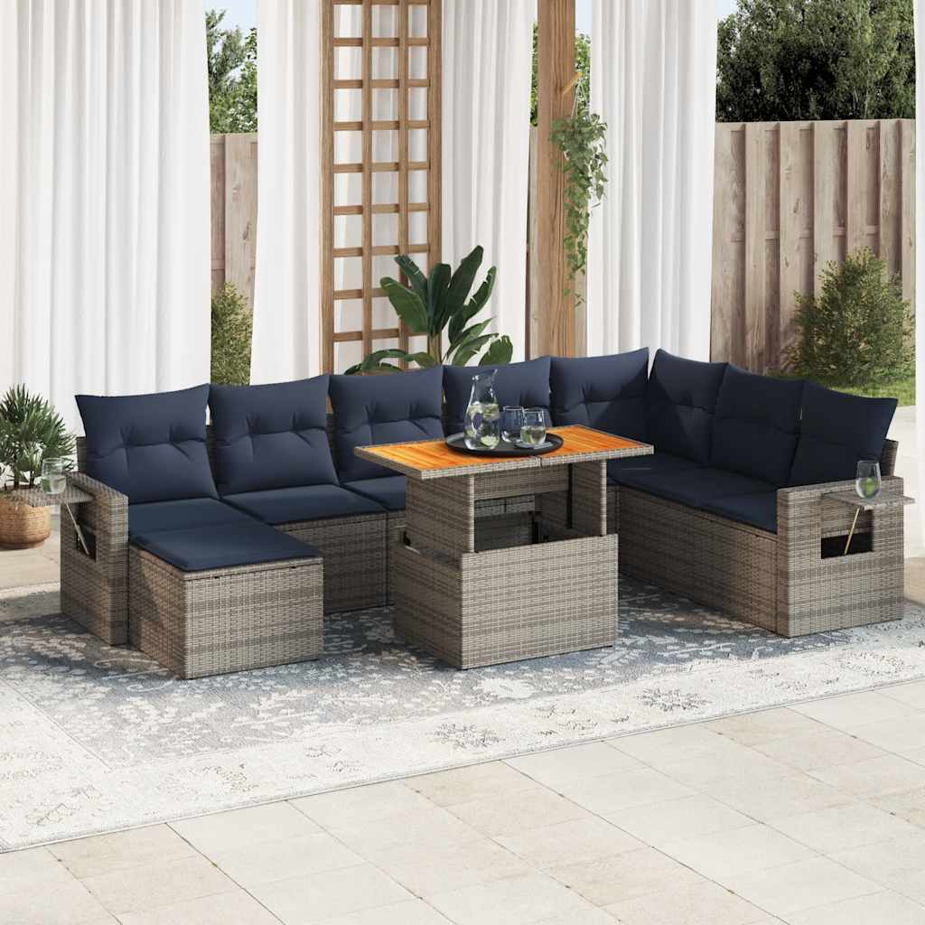 sofasæt til haven 9 dele med hynder polyrattan grå
