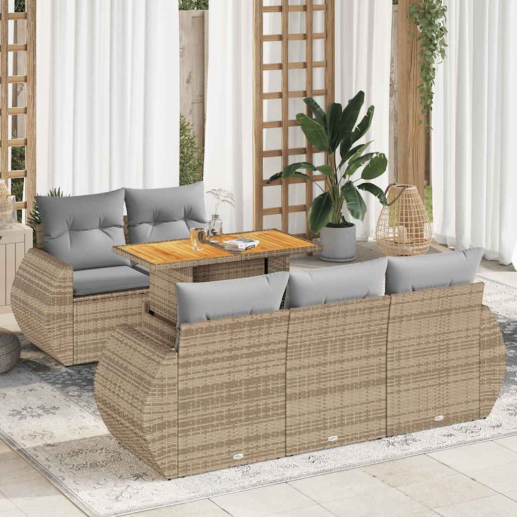 sofasæt til haven 6 dele med hynder polyrattan beige