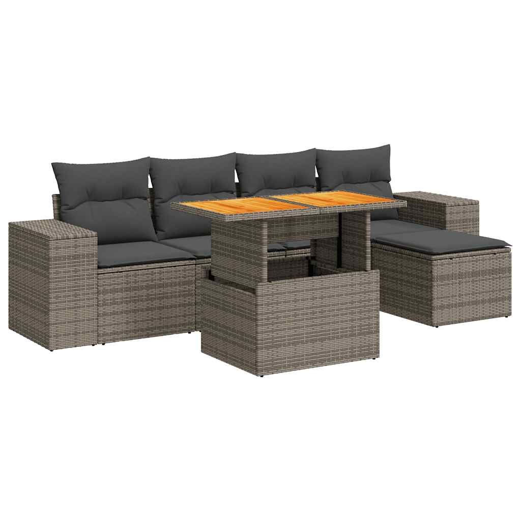 sofasæt til haven 6 dele med hynder polyrattan grå