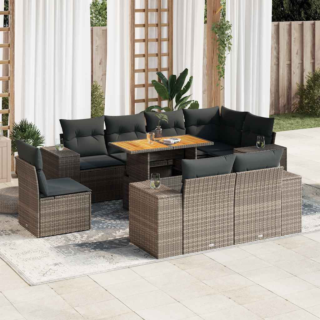 sofasæt til haven 9 dele med hynder polyrattan grå