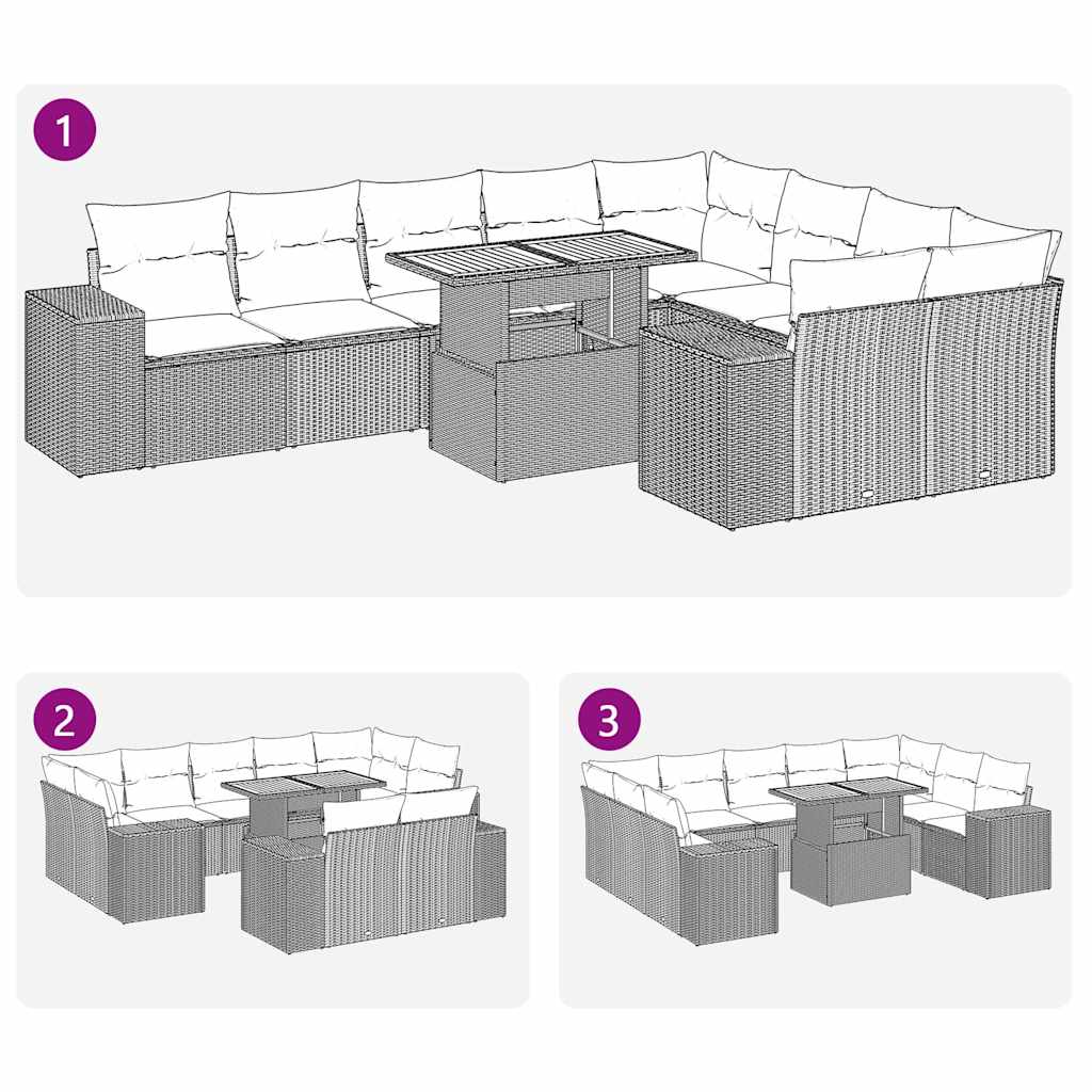 sofasæt til haven 10 dele med hynder polyrattan sort