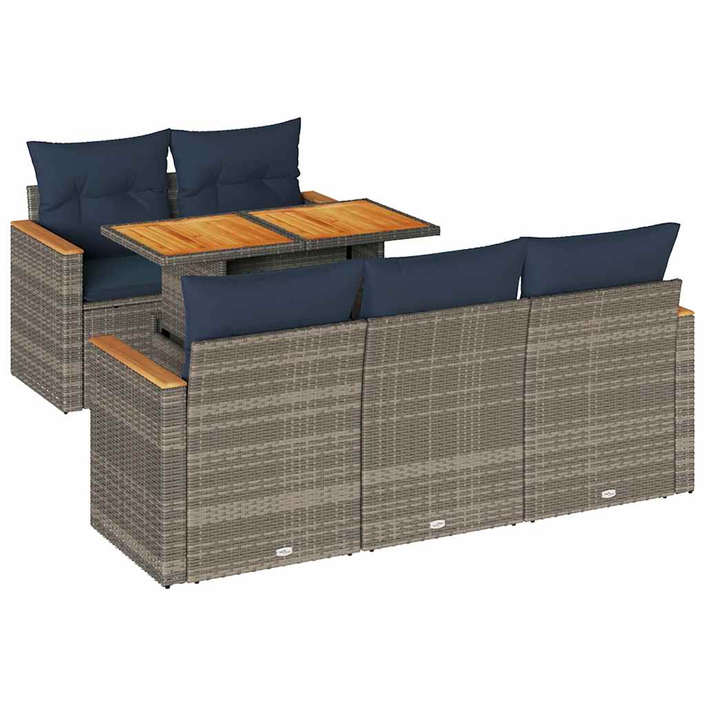 sofasæt til haven 6 dele med hynder polyrattan grå