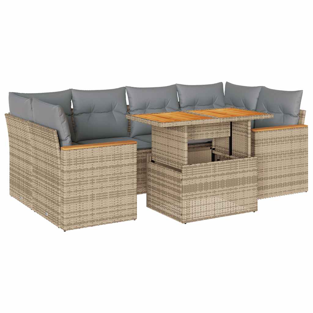 sofasæt til haven 6 dele med hynder polyrattan akacietræ beige