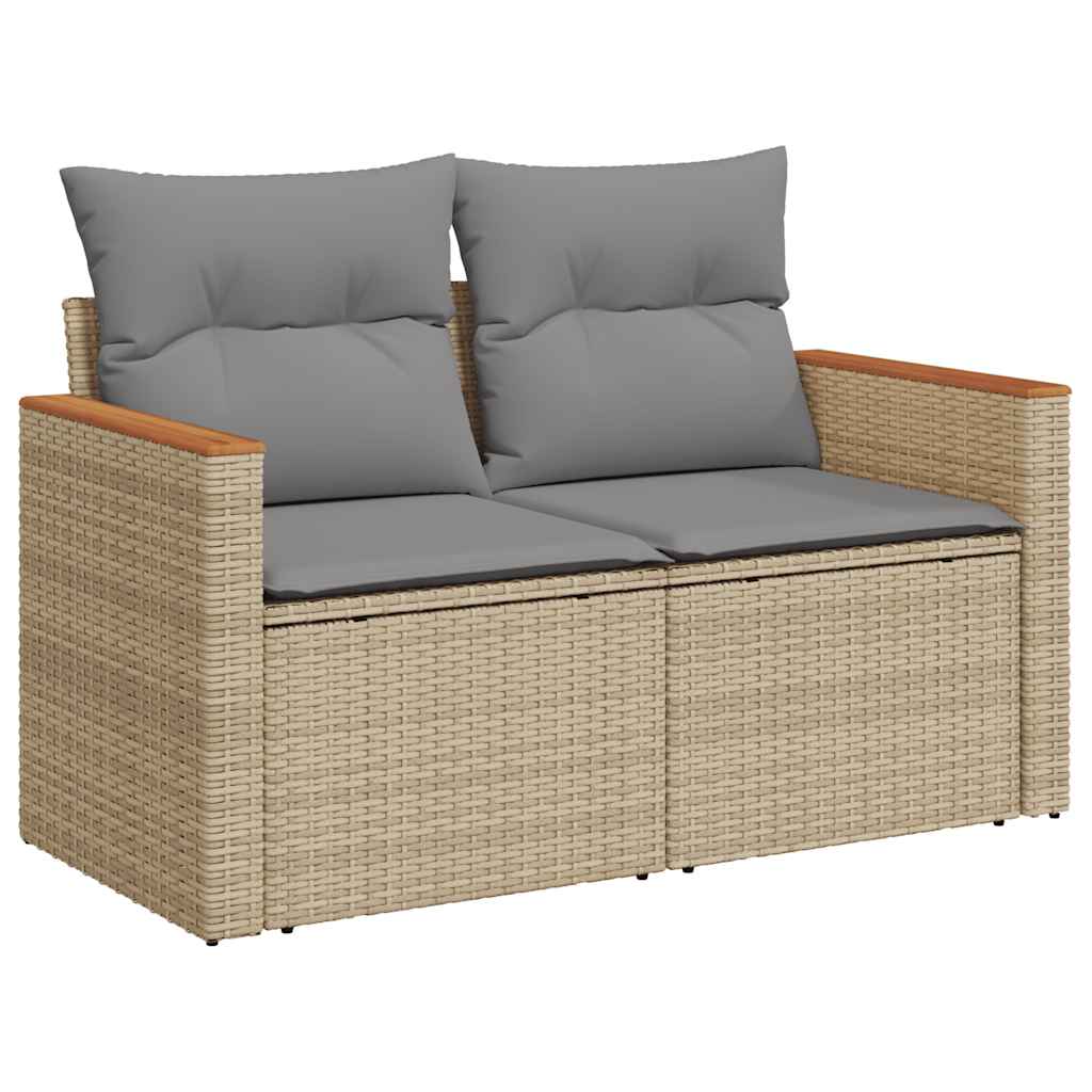 sofasæt til haven 6 dele med hynder polyrattan akacietræ beige