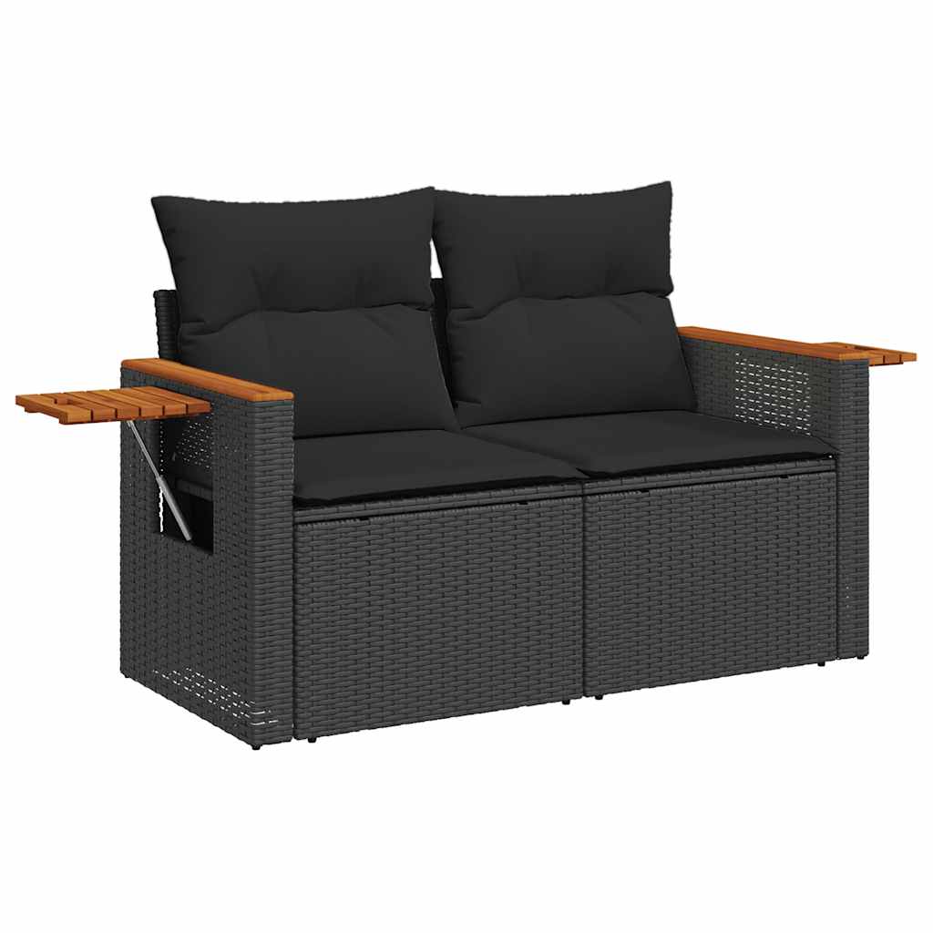 sofasæt til haven 7 dele med hynder polyrattan akacietræ sort