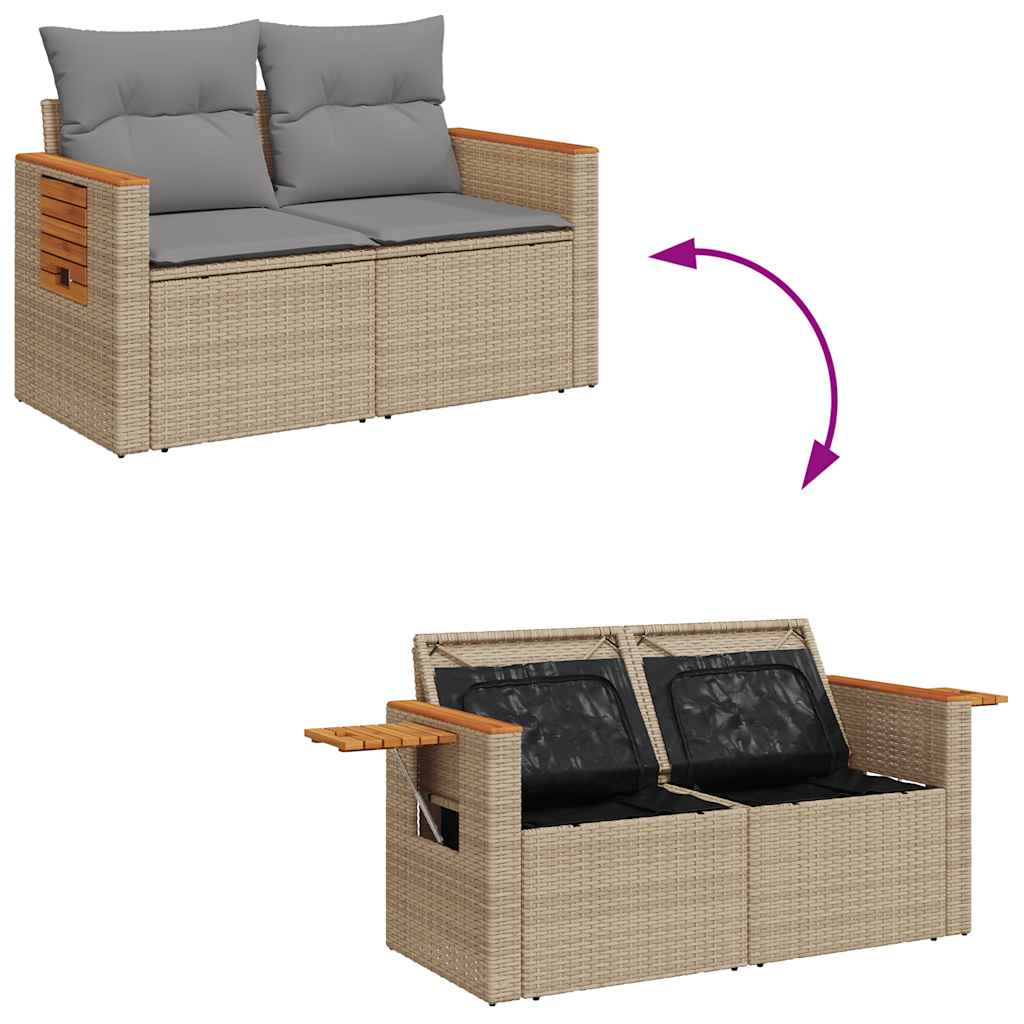 sofasæt til haven 9 dele med hynder polyrattan akacietræ beige