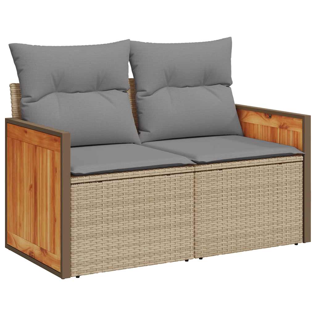 sofasæt til haven 9 dele med hynder polyrattan akacietræ beige