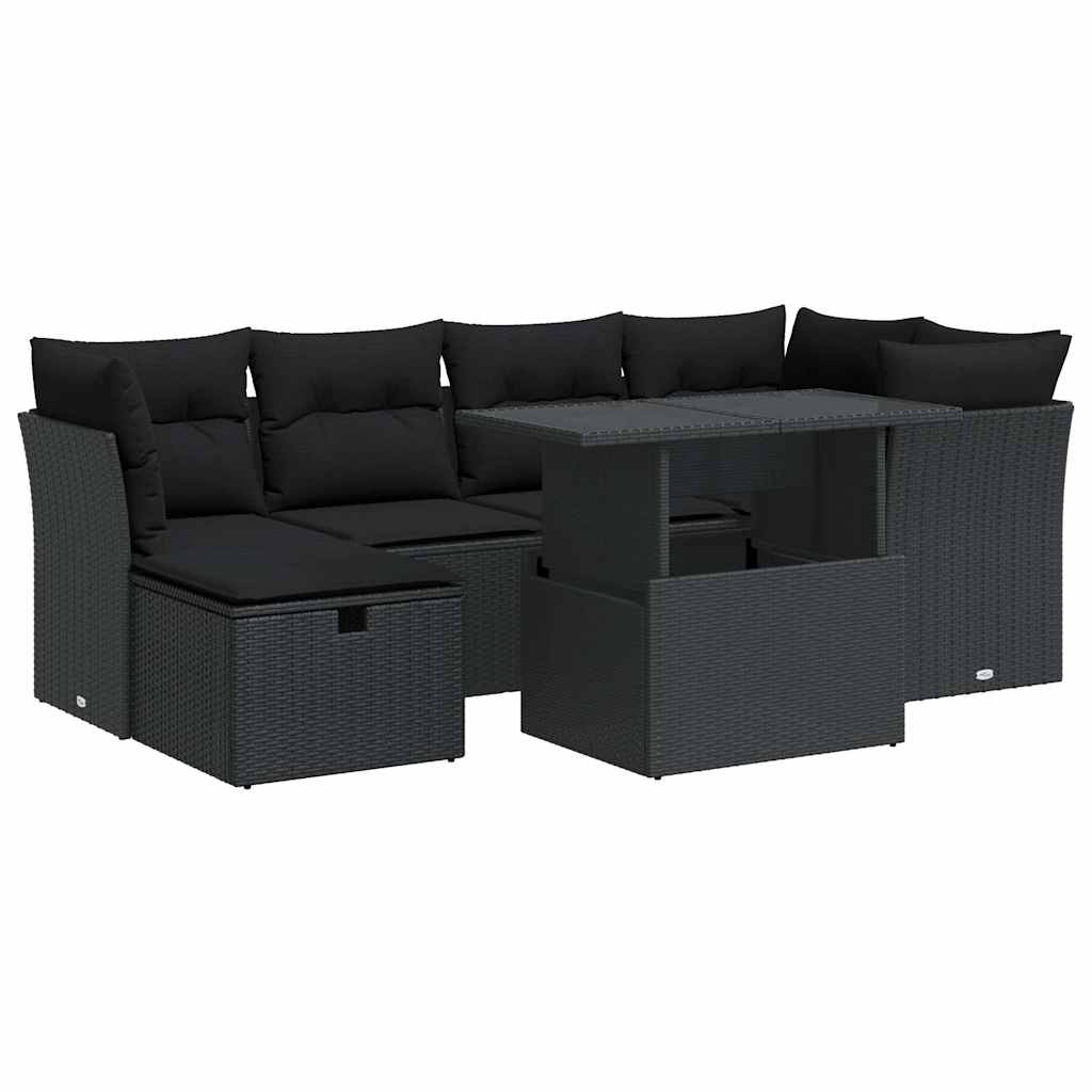 sofasæt til haven 7 dele med hynder polyrattan sort