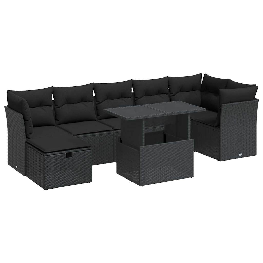 sofasæt til haven 8 dele med hynder polyrattan sort
