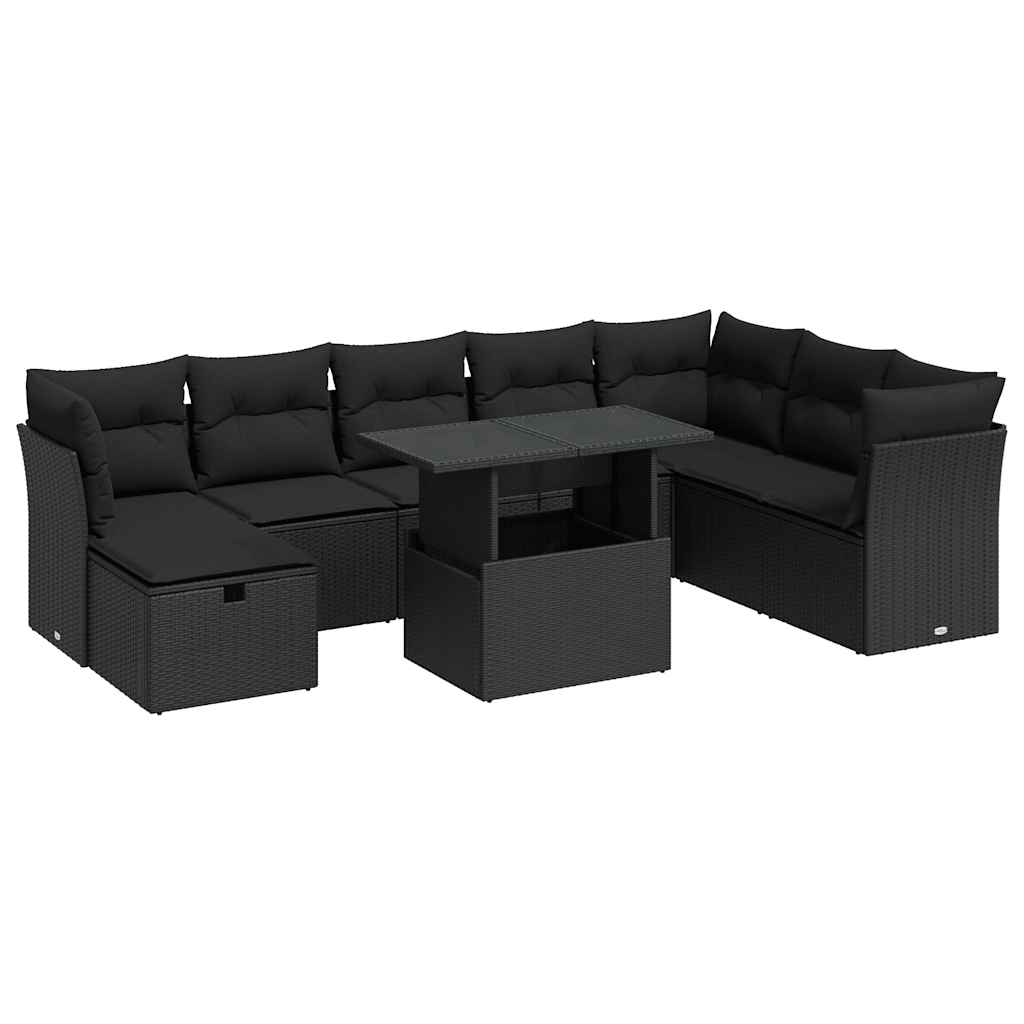 sofasæt til haven 9 dele med hynder polyrattan sort