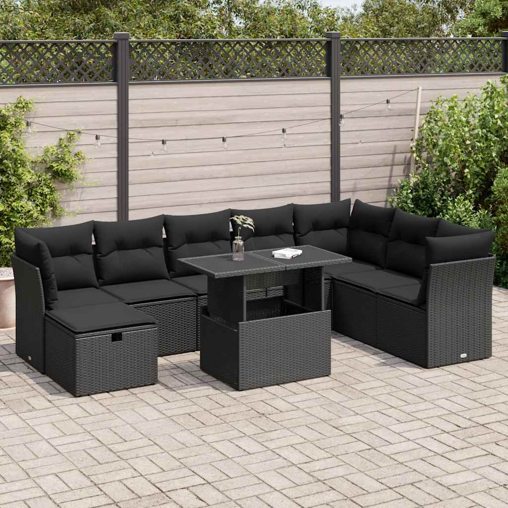sofasæt til haven 9 dele med hynder polyrattan sort