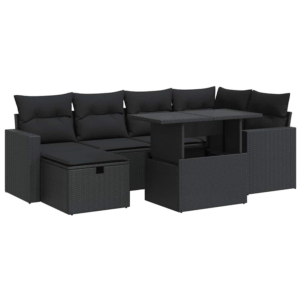 sofasæt til haven 7 dele med hynder polyrattan sort