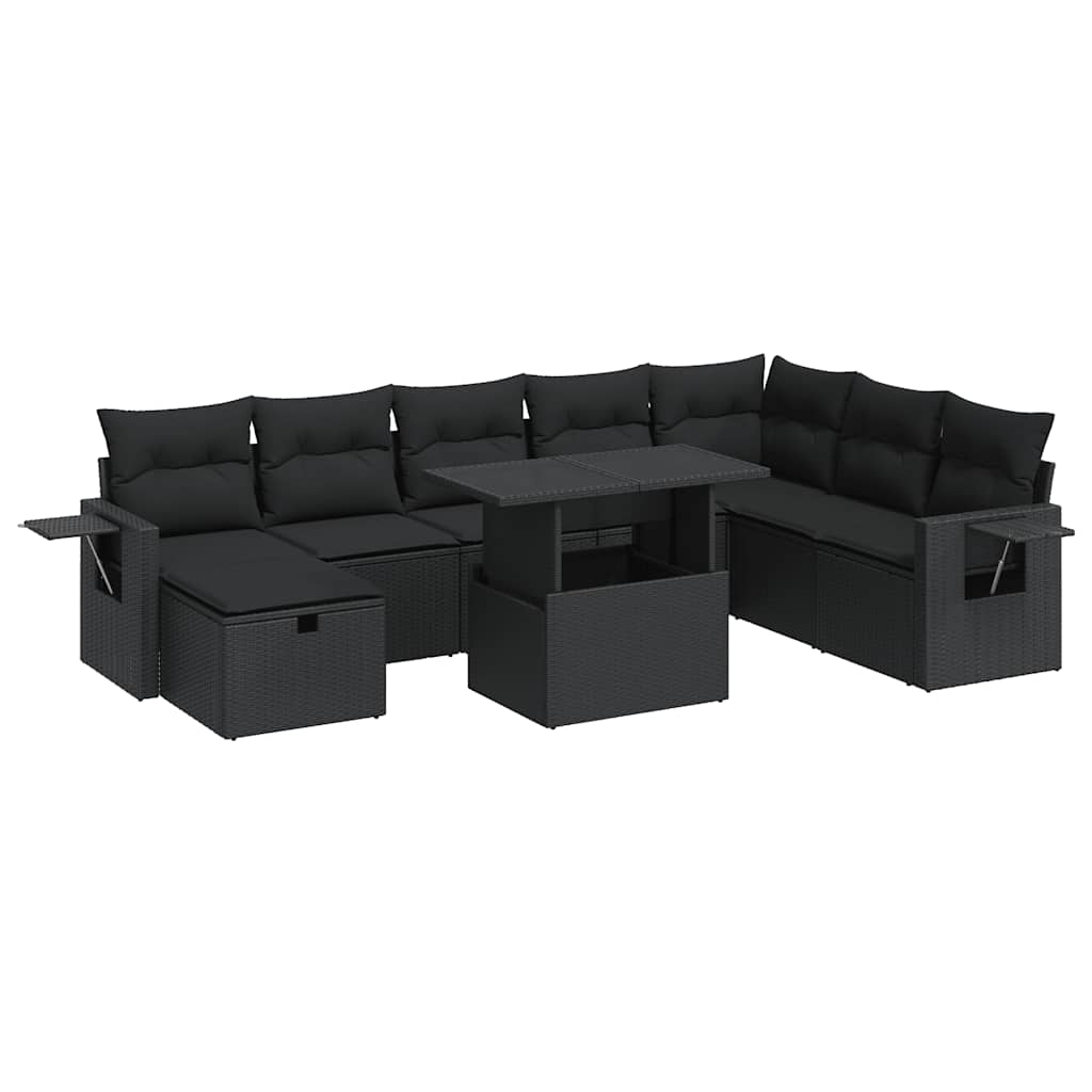 sofasæt til haven 9 dele med hynder polyrattan sort